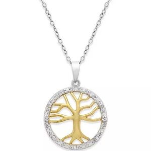 NWT Diamond Family Tree Necklace - Sterling Silver and 18k Gold